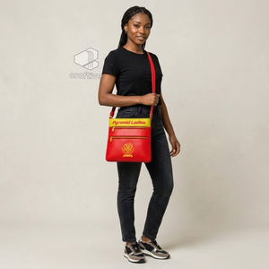 Sac bandoulière en cuir PU rouge NSPDK Sorority avec deux poches zippées, sangle réglable et emblème lettres grecques - Product Image 5