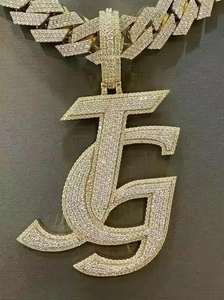 Pendentif JG personnalisé avec nom, en moissanite blanche VVS taille brillant ronde, plaqué argent 925, serti clos, style Hip Hop, pour soirée - Product Image 3