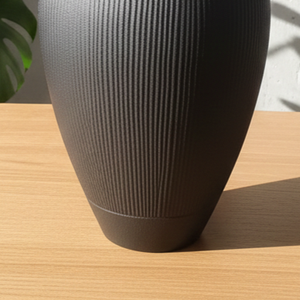 Luxury Ribbed <b>Matte</b> Black Metal Flower Vase Elegant Handcrafted Modern Home Decor <b>Table</b> Centerpiece Single Unit Only - Product Image 5