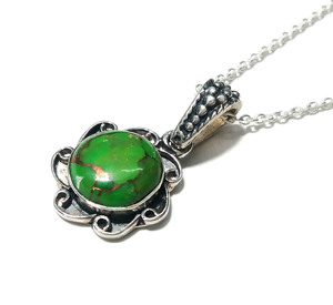Natural Green Copper Turquoise Pendant 925 Sterling <b>Silver</b> Pendant <b>Necklace</b> Round Cut Stone Pendant <b>Silver</b> Statement Jewelry - Product Image 2