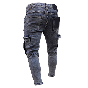Jean cargo déchiré pour homme, taille haute, coupe slim, style streetwear, avec poches et bords effilochés - Product Image 4