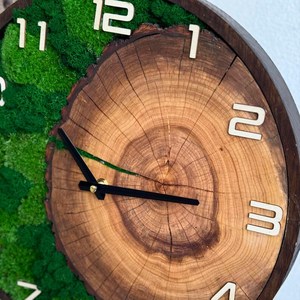 Natural Moss Tree <b>Ring</b> 3D Mechanical Customized Wall Clock Handmade Wooden Timepiece Rustic Modern Decor Large Clock Living Room - Product Image 5