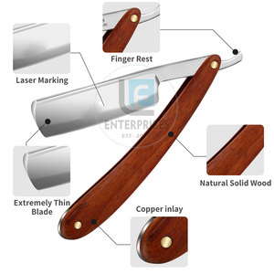 High Quality New Arrival <b>Straight</b> Shaving <b>Razors</b> with Wood Handle and Stainless Steel Blades Wholesale Cheap Price - Product Image 3