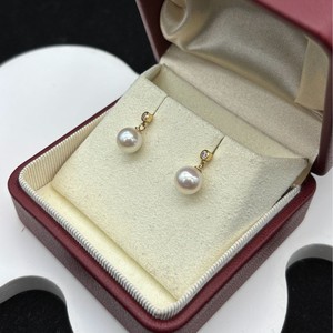 ต่างหูทอง 18K ประดับมุกน้ำจืดธรรมชาติ 7-8 มม. มุกอะโกย่าทรงกลม 5A ออโรร่า - Product Image 5