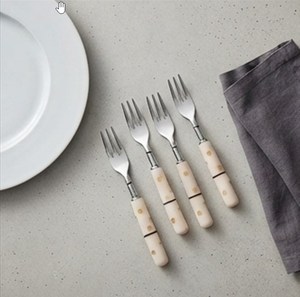 Ensemble de fourchettes vintage en acier inoxydable avec manche en ivoire à pois, lavable au lave-vaisselle, pour mariages et repas - Product Image 5