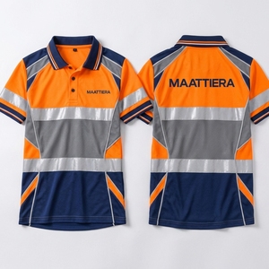 Polo de sécurité réfléchissant pour homme, orange et bleu marine, avec empiècements gris, manches courtes, vêtements de travail, fabricant et fournisseur en gros sur mesure - Product Image 5