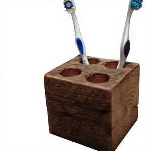 Porte-brosse à dents cylindrique métallique avec organisateur de brosses à dents en bambou, accessoires de salle de bain modernes, rangement écologique - Product Image 5