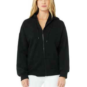 Tela suave 350 GSM Mujeres Oversize Plain Zip Up sudaderas con capucha Buena calidad 100% Algodón Fleece Pullover Mujeres Sudadera con capucha - Product Image 3