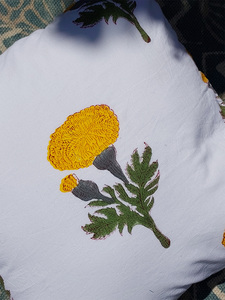 Minimalist Marigold Printed Embroidered Blank Bohemian Style <b>Cushion</b> Cover Modern Floral Sofa Toss Case Pure Indian Cotton Made - Product Image 2