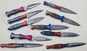 Cuchillos Hechos a Mano de Grado Industrial en Acero de Damasco, OEM, Punta de Gota, Mango de Madera, 9 Pulgadas de Longitud Total, Funda de Cuero - Product Image 2