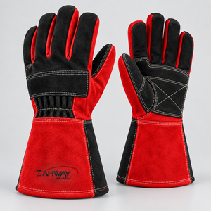 Nouveauté : Gants de soudage tactiques en cuir rouge et noir, longueur poignet, durables, pour usage extérieur et hivernal - Product Image 4
