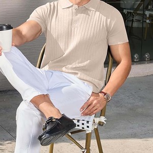 Camisa de Verano para Hombre, Estilo Casual, Diseño Sólido, Manga Corta, Tejido de Lona Antiarrugas, Poliéster/Algodón, Corte Holgado - Product Image 3