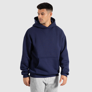 Nouveau design 2026 – Sweat à capuche bleu marine pour homme, coupe classique, en molleton de coton, couleur unie, avec poche avant – Vente en gros - Product Image 2