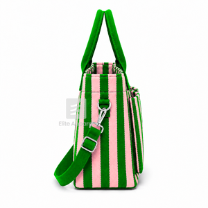Bolsa de lona personalizada de la hermandad Alpha Kapa Alpha, verde y rosa, con logo bordado, a rayas, para uso diario, de gran capacidad. - Product Image 4