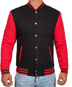 Veste universitaire noire et rouge pour homme, coupe classique, col rabattu, fermeture boutonnée, vêtement décontracté pour l'automne - Product Image 1