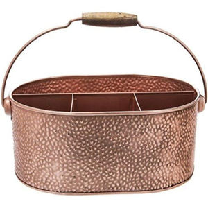 Organizador de utensilios de cocina de metal galvanizado estilo rústico con 6 compartimentos y mango de madera, cesta ovalada de hierro para cubiertos. - Product Image 5