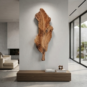 Leaf Godhong Lurik Handcrafted <b>Wooden</b> Leaf Wall Sculpture <b>Rustic</b> Botanical Decorative Carving Home Decor Accent Plaque Display - Product Image 3