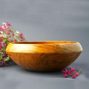 Lujo grande de madera de acacia hecho a mano ecológico artesanías de madera marrón moderno cuenco de lujo para servir mesa de cocina decoración del hogar para - Product Image 2