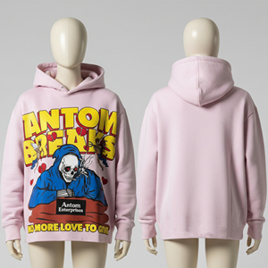 Sudadera con capucha rosa personalizada con estampado gráfico, oversize para hombre, de peso pesado, estilo streetwear, con estampado en relieve de esqueleto, de forro polar, fabricante - Product Image 6