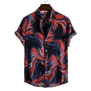 Chemise décontractée à manches courtes pour homme, col boutonné, motif floral, style hawaïen, respirante, 140g, tricot polyester/coton, ODM - Product Image 4