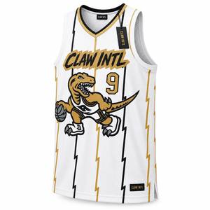 CLAW INTL Basketball Jersey Heat-Transfer Printing Unisex Tank <b>Top</b> White <b>Gold</b> Dinosaur Cartoon Design Breathable <b>Mesh</b> Teenagers - Product Image 2