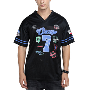 เสื้อยืดพิมพ์ลายตามสั่ง ระบายอากาศได้ดี แขนสั้น เสื้อผ้ากีฬา เสื้อลำลอง เสื้อเจอร์ซีย์ เสื้อฟุตบอลคอวีตาข่ายสำหรับผู้ชาย - Product Image 1