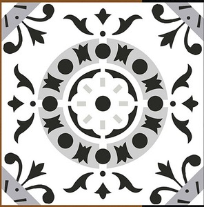 Carreaux de sol en céramique brillants 400x400mm, noir et blanc, motif floral vintage, série brillante, carreaux en céramique 400x400, style européen, décoration - Product Image 1