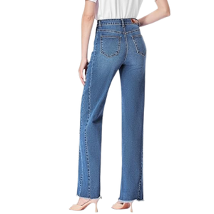 Jeans de Pierna Ancha para Mujer, Cintura Alta, Elásticos, con Dobladillo sin Rematar, Estilo Casual, Fabricados en Bangladesh - Product Image 5