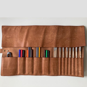 Porte-crayons en cuir fait main, organiseur compact pour matériel de dessin professionnel, logo personnalisé, à vendre - Product Image 4