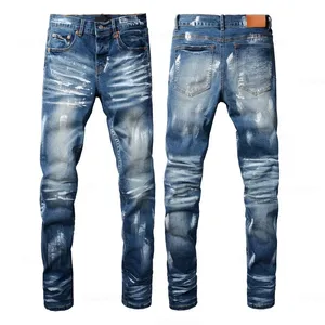 Jeans déchirés décontractés pour homme, coupe slim, denim extensible - Product Image 1