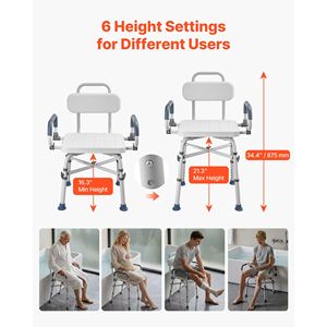 500 Lbs Heavy Duty Swivel <b>Shower</b> <b>Chair</b> with Arms Back Lightweight Height Adjustable Bench Seat for <b>Shower</b> Stall Bathtub - Product Image 4