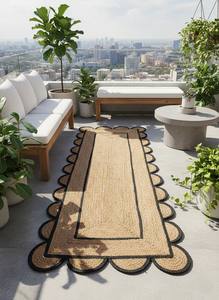 Alfombra de yute natural tejida a mano con borde festoneado para pasillo, tamaños personalizables, alfombra Aera y tapete trenzado festoneado de Aera. - Product Image 3