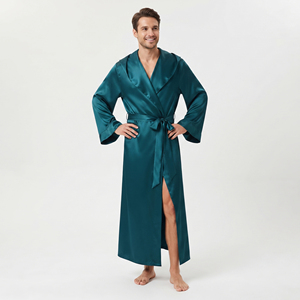 Bata de satén con capucha para hombre, manga larga, sedosa y suave, para otoño, con bolsillos y cinturón, camisón de satén para hombre - Product Image 6