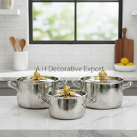 Lot de casseroles et poêles en acier inoxydable faites à la main, finition or rose, écologiques, avec couvercles et poignées latérales, pour la cuisine et la salle à manger