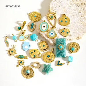 Turquoise Dream Bouquet | 18K PVD Gold Plated Stainless Steel Charm Pendant for DIY Jewelry Making | Waterproof & Hypoallergenic - Product Image 1