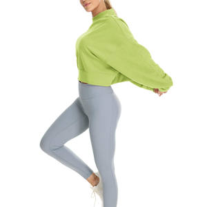 Sweat-shirt personnalisé à col rond avec logo brodé, style streetwear, coupe courte, pour le yoga, la gym, l'entraînement, pour femmes, tricoté - Product Image 2