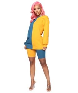Robes décontractées respirantes pour femmes avec logo personnalisé-Ensemble de chemises courtes de couleur 2 tons 100% coton pour l'été, le printemps et l'automne - Product Image 1