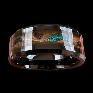 Men's <b>Tungsten</b> Wedding Band With Natural Stone Inlay Geometric Minimalist Design Bezel Setting - Product Image 1