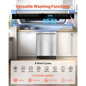 Lavastoviglie Smart da Incasso 24 Pollici, 14 Coperti, 8 Programmi di Lavaggio, Vasca in Acciaio Inox, 23.82 X 25.2 X 33.78, per Ristoranti e Hotel - Product Image 5