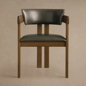 Chaise de salle à manger ergonomique en teck massif de luxe avec coussin en cuir véritable, chaise de salle à manger moderne pour café et restaurant en plein air - Product Image 1