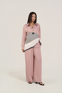 Women's Silk-Blend 2-Piece <b>Set</b>, Breathable Woven Fabric, Full Sleeve Top & Long Pants, Regular Fit, Solid Casual Dressy Style - Product Image 2