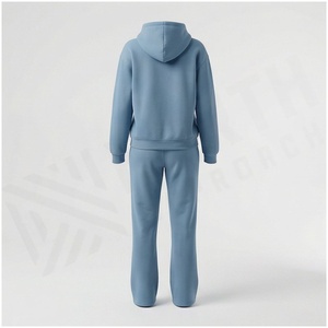 Women's Light Blue Hooded Tracksuit Set 2-Piece <b>Fleece</b> <b>Sweatshirt</b> and Jogger Pants with Geometric Design Casual Autumn Wear - Product Image 2