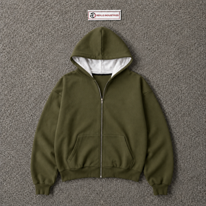เสื้อฮู้ดซิปเต็มตัว Olive พรีเมียม ผ้าฝ้ายฟลีซหนานุ่ม ทรงโอเวอร์ไซส์ สไตล์สตรีทแวร์ เสื้อฮู้ดซิปแบบไม่มีลาย ยูนิเซ็กซ์ รับสั่งทำ - Product Image 5
