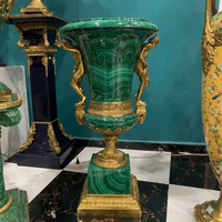 Vase de table rond en malachite fait main, décoration de bureau, pierre ornementale de luxe, vert, décoration pour la maison et les mariages