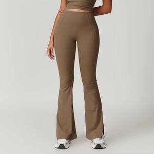 Women's High Waist <b>Flared</b> <b>Leggings</b> Full Length Solid Color Fitted Cotton Zip-Up Seamless Activewear - Product Image 3