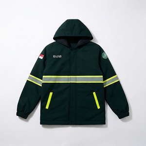 Chaqueta de Seguridad Verde de Alta Visibilidad con Capucha y Cinta Reflectante, Ropa de Trabajo con Bordado Personalizado |   Fabricante de Uniformes de Seguridad OEM - Product Image 1
