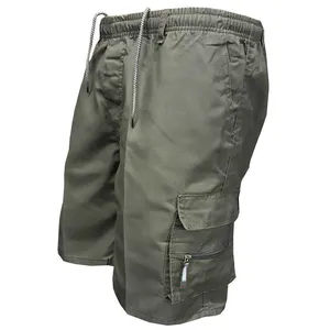 Men's Solid Color <b>Cargo</b> Shorts Mid Drawstring Elastic Waist Breathable Casual with Multipurpose Pockets Casual Summer Wear - Product Image 3