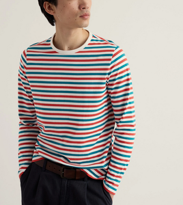 OEM Wholesale Direct Sale Custom Brand Logo 100% Premium Cotton 180 GSM Striped Men's Long Sleeve T-shirts O-Neck Regular Fit - Product Image 1