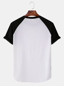 เสื้อยืดแขนราแกลนผู้ชาย คอกลม ทรงปกติ ลายถัก สไตล์ลำลอง สีขาว แขนสีดำ ด้านหน้า 100% ผ้าฝ้าย เป็นมิตรกับสิ่งแวดล้อม - Product Image 2