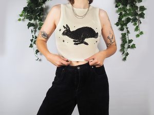 GRACE COLLECTION Camiseta sin Mangas de Algodón Tejido para Mujer, Estampado de Conejo, Cuello Redondo, Casual, Corta, Transpirable, de Secado Rápido, Ecológica - Product Image 1